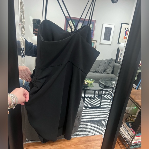 Zara black mini streppy dress with scrunched tie up the side - Picture 11 of 13